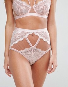 Кружевные трусы металлик с завышенной талией ASOS Elsie - Розовый