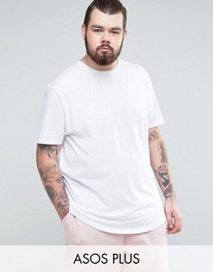 Длинная футболка с круглым вырезом и асимметричным краем ASOS PLUS - Белый