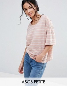 Свободная льняная футболка в полоску ASOS PETITE - Бежевый