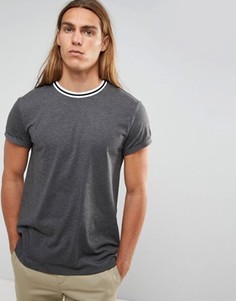 Серая свободная футболка с контрастным вырезом и отворотами на рукавах ASOS - Серый