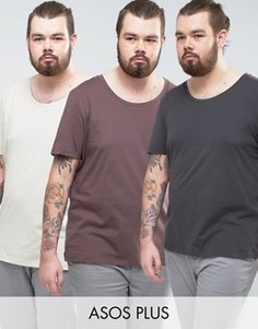 3 футболки с глубоким вырезом ASOS PLUS - СКИДКА - Мульти