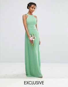 Плиссированное платье макси с высокой горловиной TFNC WEDDING - Зеленый