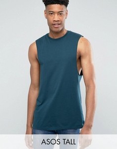 Длинная футболка без рукавов с заниженными проймами ASOS TALL - Зеленый