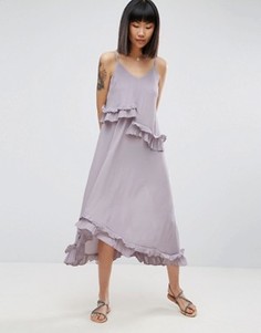 Выбеленное двухслойное платье макси с оборками ASOS - Фиолетовый