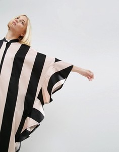 Oversize платье-рубашка в полоску с оборками ASOS WHITE - Мульти