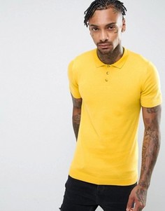 Вязаная футболка‑поло горчичного цвета ASOS - Желтый