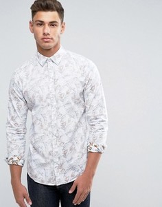 Хлопковая рубашка с принтом листьев Esprit - Белый