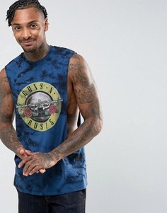 Футболка без рукавов с глубокими проймами, принтом Guns N Roses и эффектом тай-дай ASOS - Синий