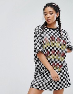 Платье-футболка с шахматным принтом и отделкой пайетками Jaded London - Мульти