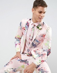 Супероблегающий пиджак с цветочным принтом ASOS WEDDING - Розовый