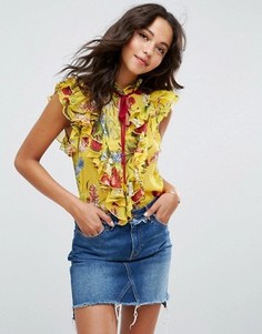 Желтая блузка без рукавов с цветочным принтом и рюшами ASOS - Мульти