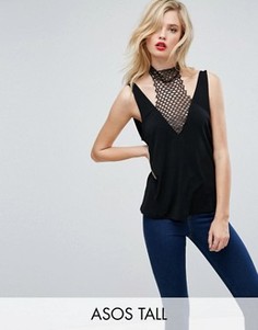 Топ на лямках с большой сетчатой вставкой ASOS TALL - Черный