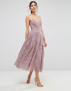 Кружевное платье миди для выпускного ASOS - Фиолетовый