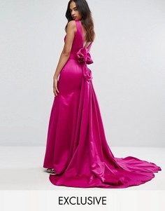 Атласное платье макси с годе и структурированным бантом Bariano - Розовый