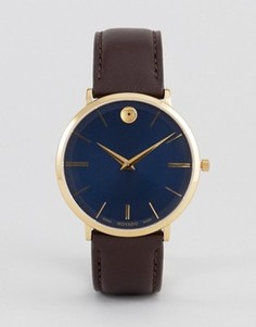 Часы с коричневым кожаным ремешком Movado 0607088 Ultra Slim - Коричневый