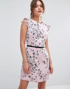 Платье с цветочным принтом и оборками на плечах Miss Selfridge - Мульти