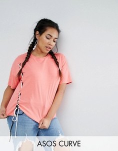 Футболка с контрастной шнуровкой ASOS CURVE - Розовый