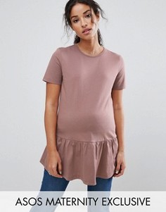 Топ с оборкой и короткими рукавами ASOS Maternity - Коричневый