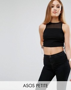 Топ с сетчатыми вставками и шнуровкой ASOS PETITE - Черный