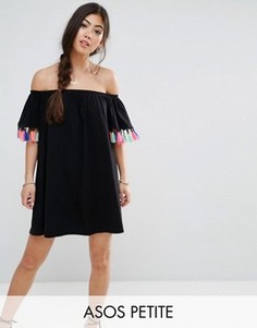 Сарафан с открытыми плечами и разноцветными кисточками ASOS PETITE - Черный
