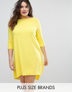 Креповое платье асимметричной длины с короткими рукавами Club L - Желтый