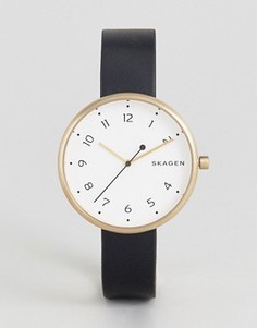 Фирменные часы с черным кожаным ремешком Skagen - Черный