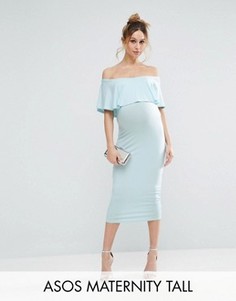 Платье-футляр миди для беременных с оборкой ASOS Maternity TALL - Зеленый
