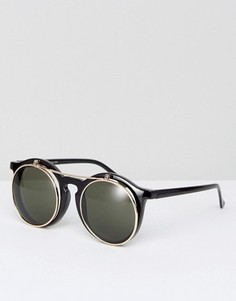 Черные круглые солнцезащитные очки с поднимающимися стеклами New Look - Черный