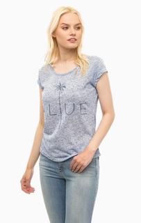 Синяя трикотажная футболка с принтом Mustang