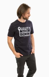 Синяя хлопковая футболка с принтом Mustang