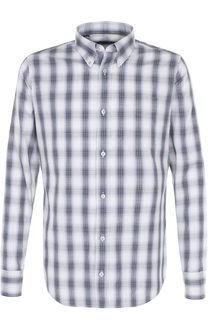 Хлопковая рубашка в клетку с воротником button down Tom Ford