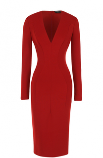 Платье-футляр с V-образным вырезом и длинным рукавом Tom Ford