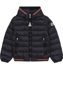 Пуховая куртка с капюшоном и контрастной отделкой Moncler Enfant