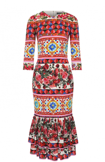 Платье с ярким принтом и укороченным рукавом Dolce &amp; Gabbana