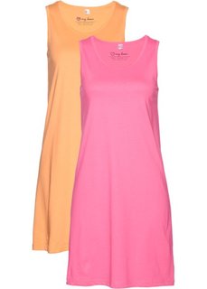 Хлопковое трикотажное платье (ярко-розовый фламинго + абрикосовый) Bonprix