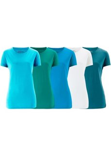 Футболка с короткими рукавами (5 шт.) (карибский синий + темно-изумрудный + серо-синий + белый + светло-серый меланж) Bonprix