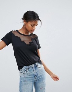 Футболка с сетчатой кокеткой New Look - Черный