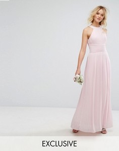Плиссированное платье макси с высокой горловиной TFNC WEDDING - Розовый