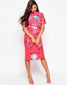 Цельнокройное платье миди с вышивкой ASOS - Розовый