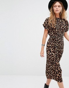 Платье миди со складками и леопардовым принтом New Look - Мульти