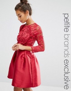 Платье мини с кружевным лифом и атласной юбкой Little Mistress Petite - Красный