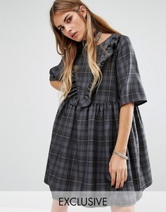 Oversize-платье с присборенной юбкой и рюшами спереди Reclaimed Vintage - Серый