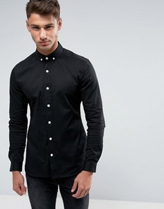 Черная приталенная саржевая рубашка ASOS - Черный