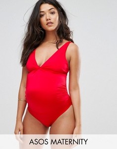 Слитный купальник с узлом спереди ASOS Maternity - Красный