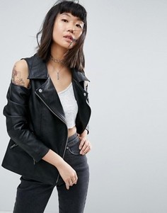 Байкерская куртка из искусственной кожи с вырезами на плечах ASOS - Черный
