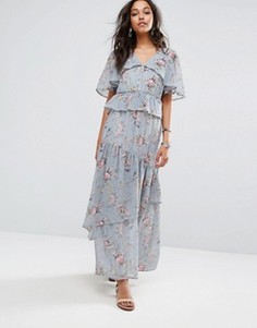 Ярусное платье макси с цветочным принтом Boohoo - Синий