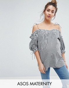 Клетчатый топ с открытыми плечами и завязками на плечах ASOS Maternity - Мульти