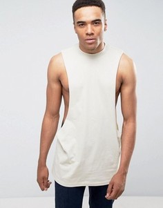 Бежевая удлиненная футболка без рукавов с заниженными проймами ASOS - Бежевый