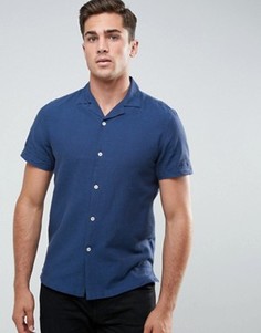 Льняная облегающая рубашка с короткими рукавами Burton Menswear - Темно-синий