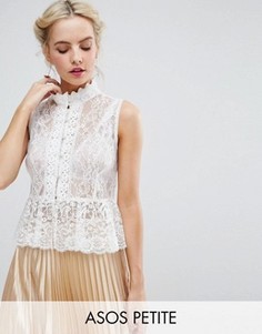 Кружевной топ с пуговицами и баской ASOS PETITE - Кремовый